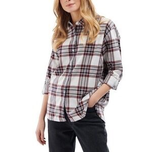 Barbour Bethwin Shirt Womens US 12 White Navy Red Plaid Cotton Button Down